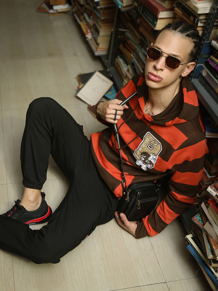 The Indian Garage Co Men Striped Hooded Sweatshirt
