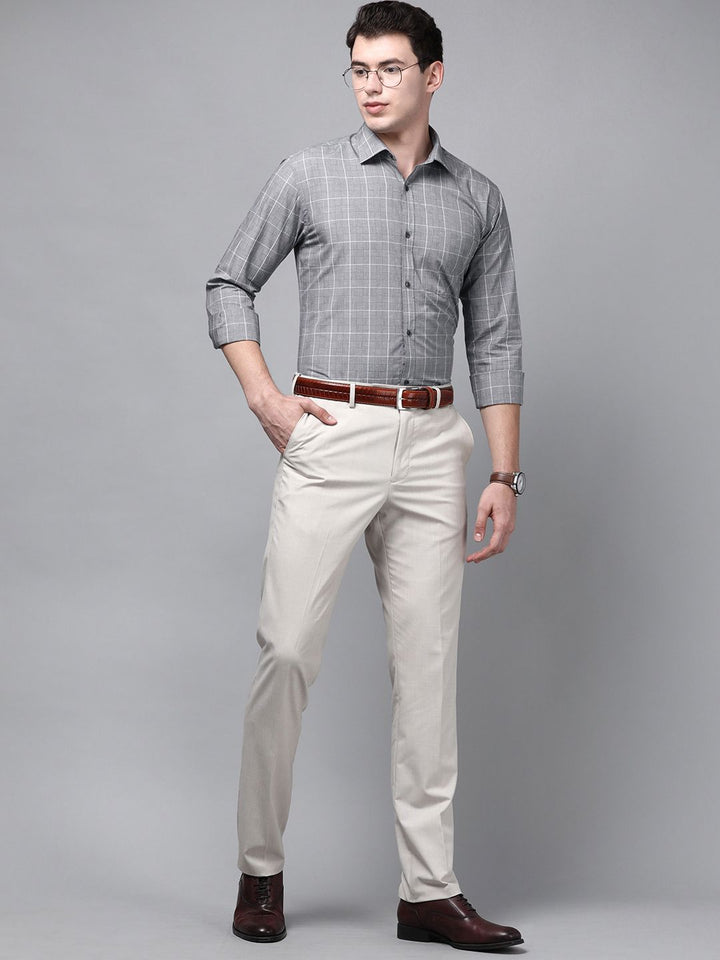 Park Avenue Men Grey Slim Fit Checked Pure Cotton Formal Shirt