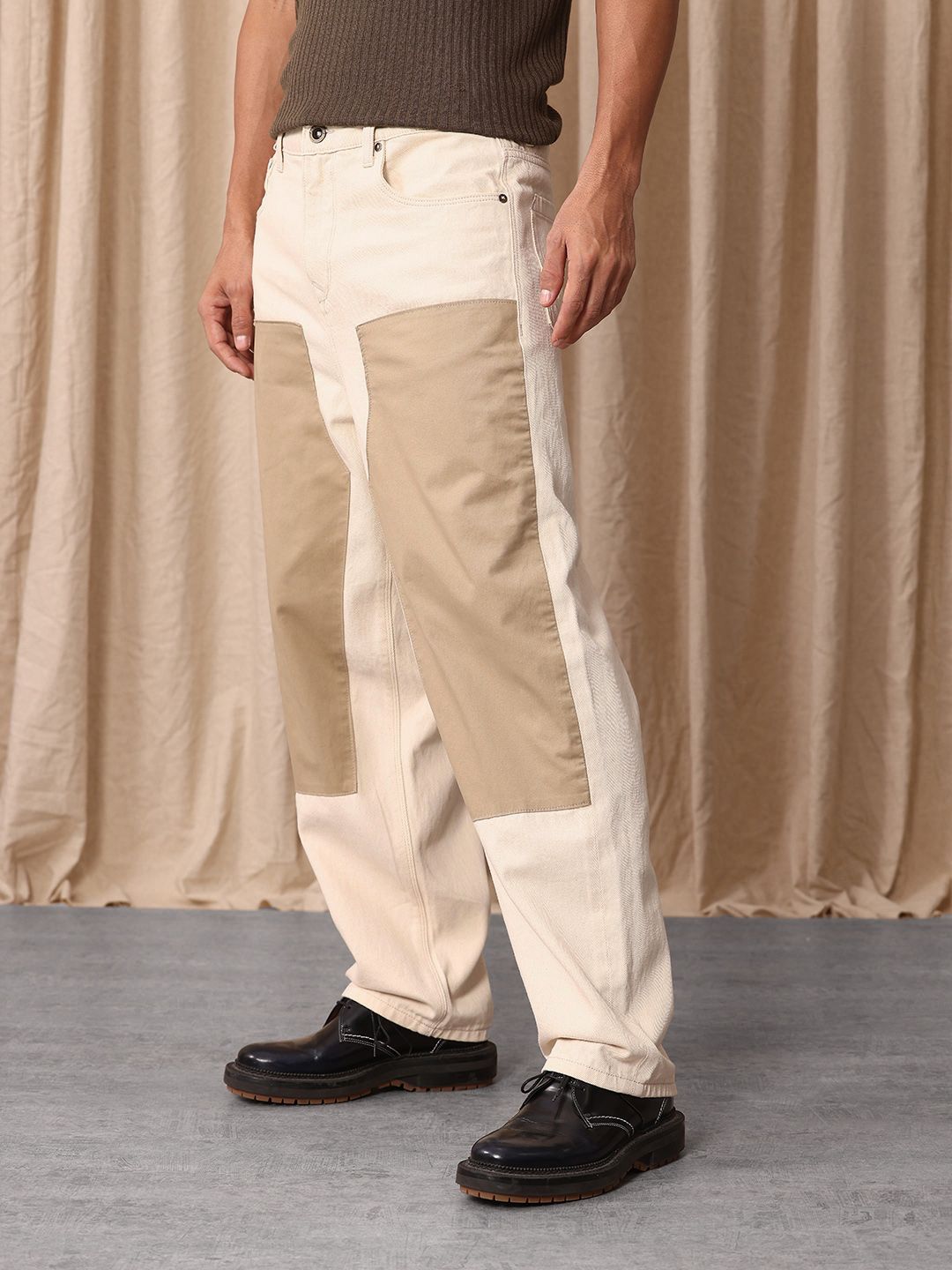 Mr Bowerbird Men Pure Cotton Oversized Jeans With Patch Work Detail