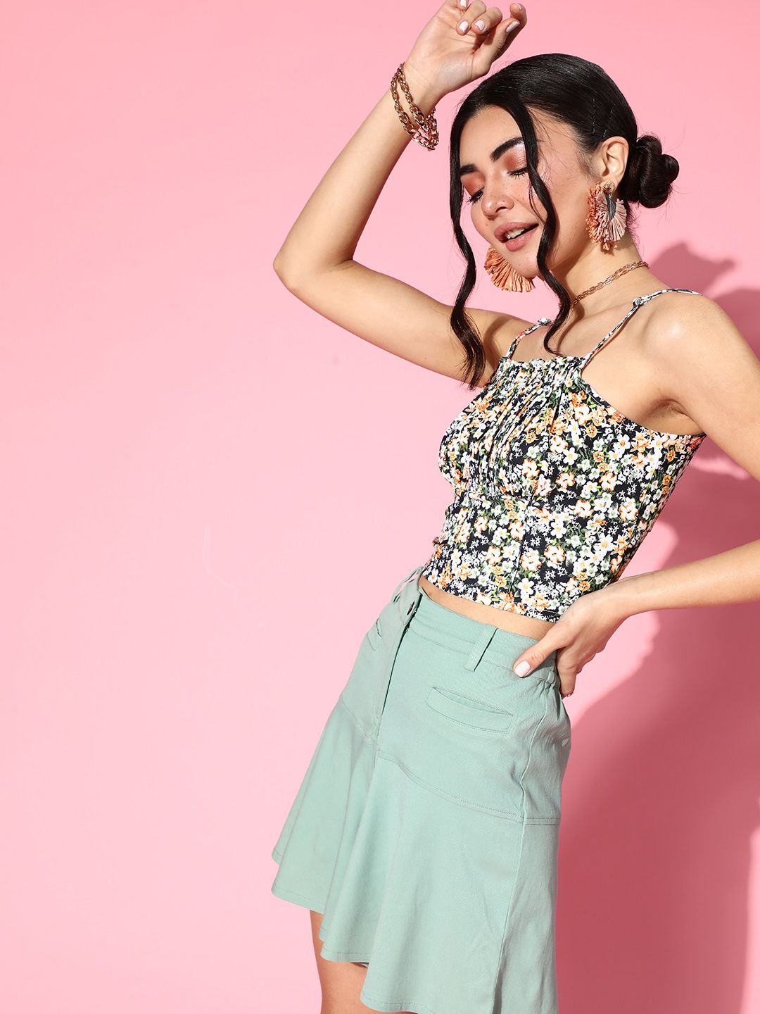 Athena Green Floral Print Blouson Top