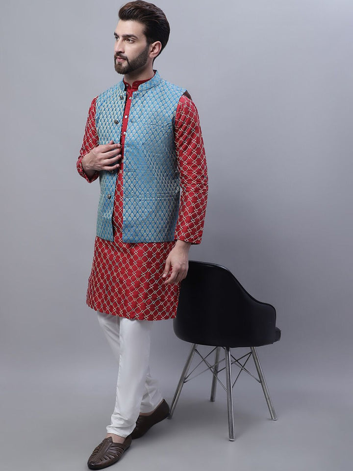 SOJANYA Embroidered Regular Kurta With Pyjamas & Nehru Jacket