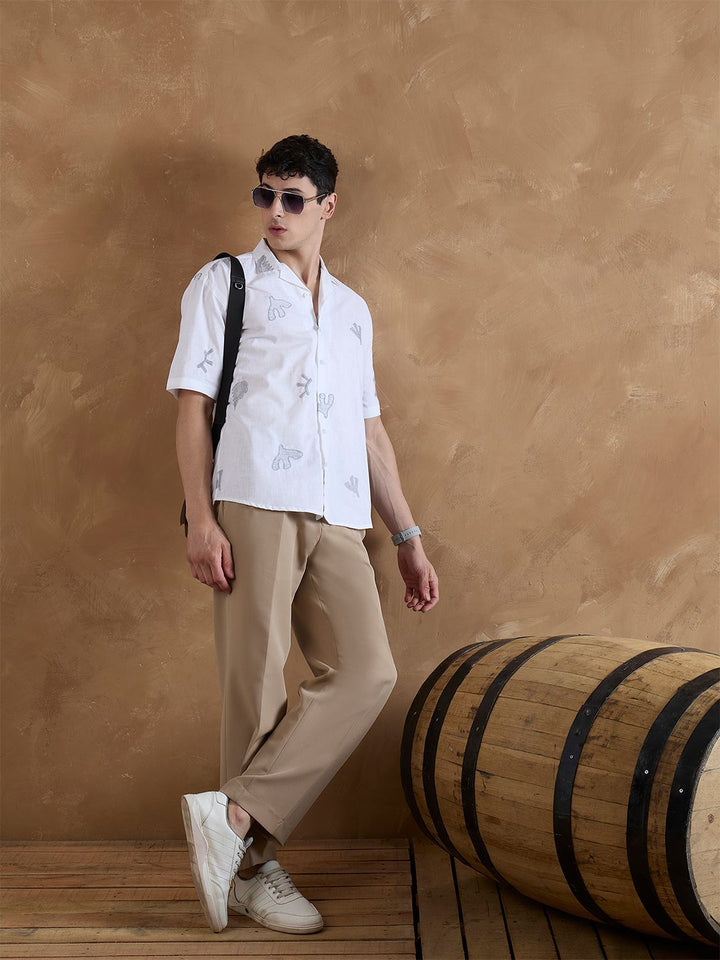 DENNISON Men Embroidered Oversized Cuban Collar Shirt
