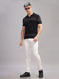 ADRO Striped Oversized Polo Collar Pure Cotton T-shirt