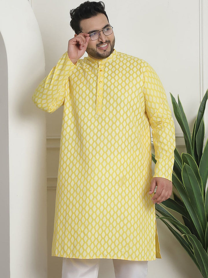 SOJANYA PLUS Motif Etnik Bercetak Kolar Jalur Kurta Lurus