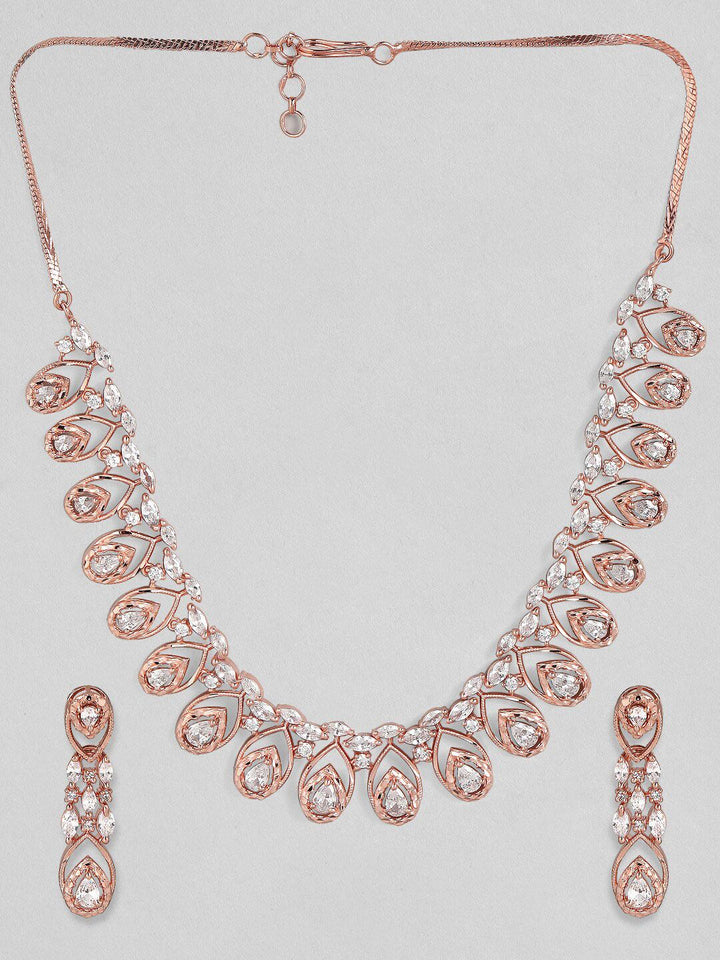 Rubans Rose Gold- Plated White CZ-Studded Handcrafted Statement Necklace Set