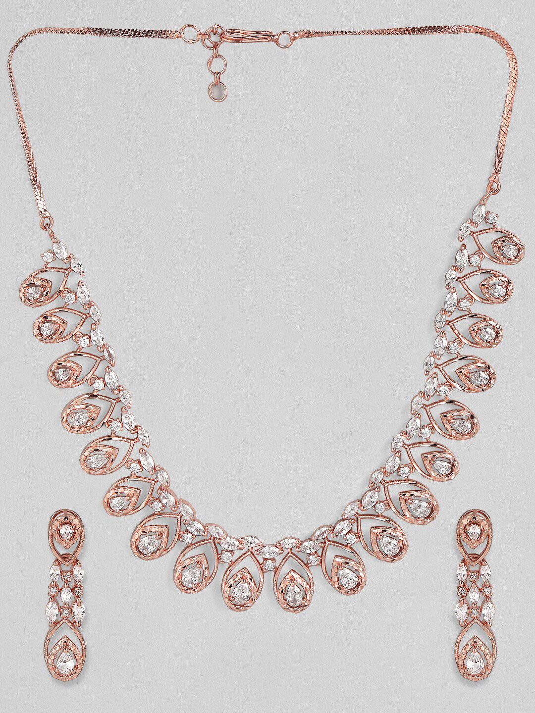 Rubans Rose Gold- Plated White CZ-Studded Handcrafted Statement Necklace Set