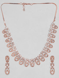 Rubans Rose Gold- Plated White CZ-Studded Handcrafted Statement Necklace Set