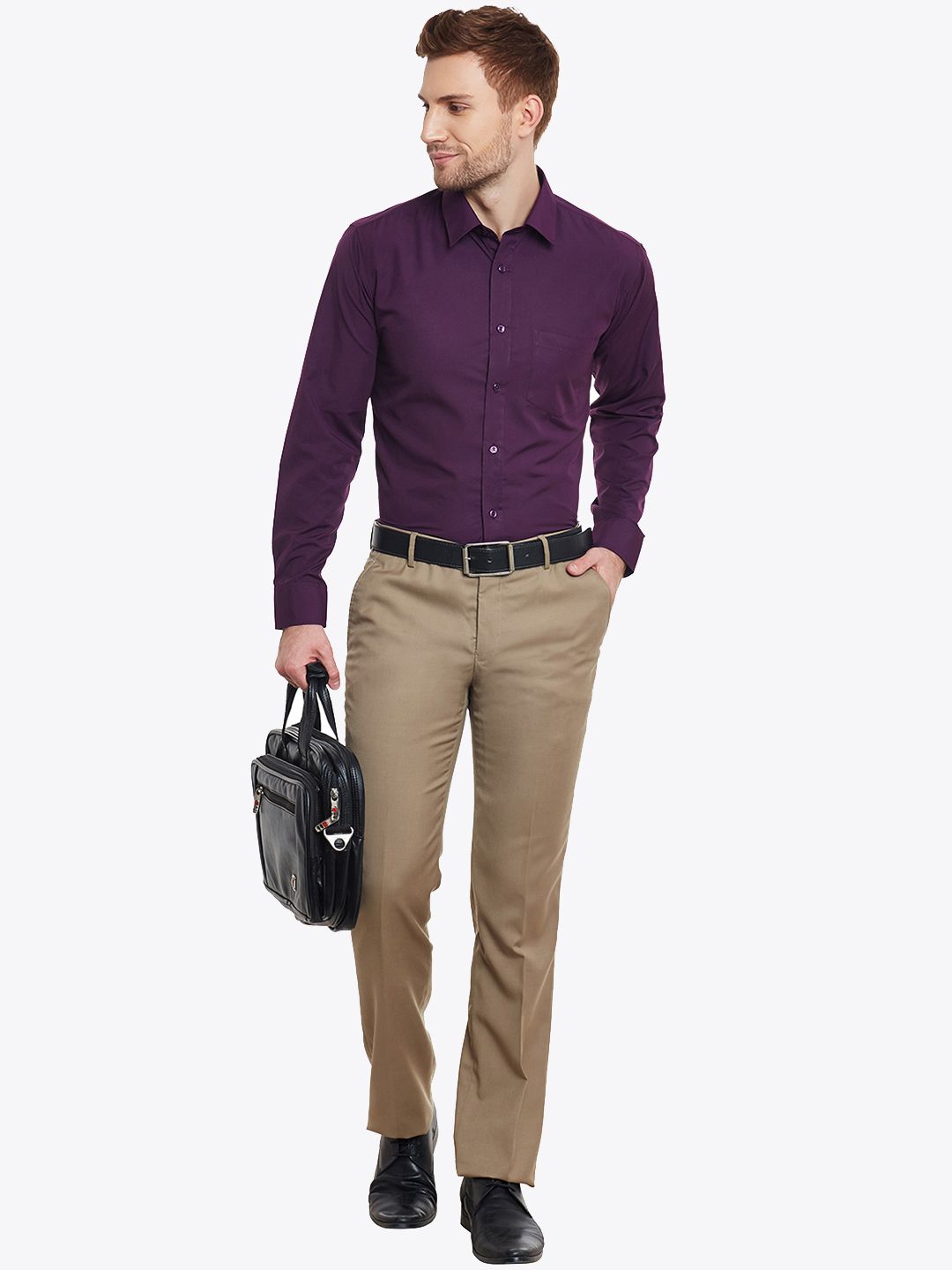 English Navy Men Purple Slim Fit Solid Formal Shirt
