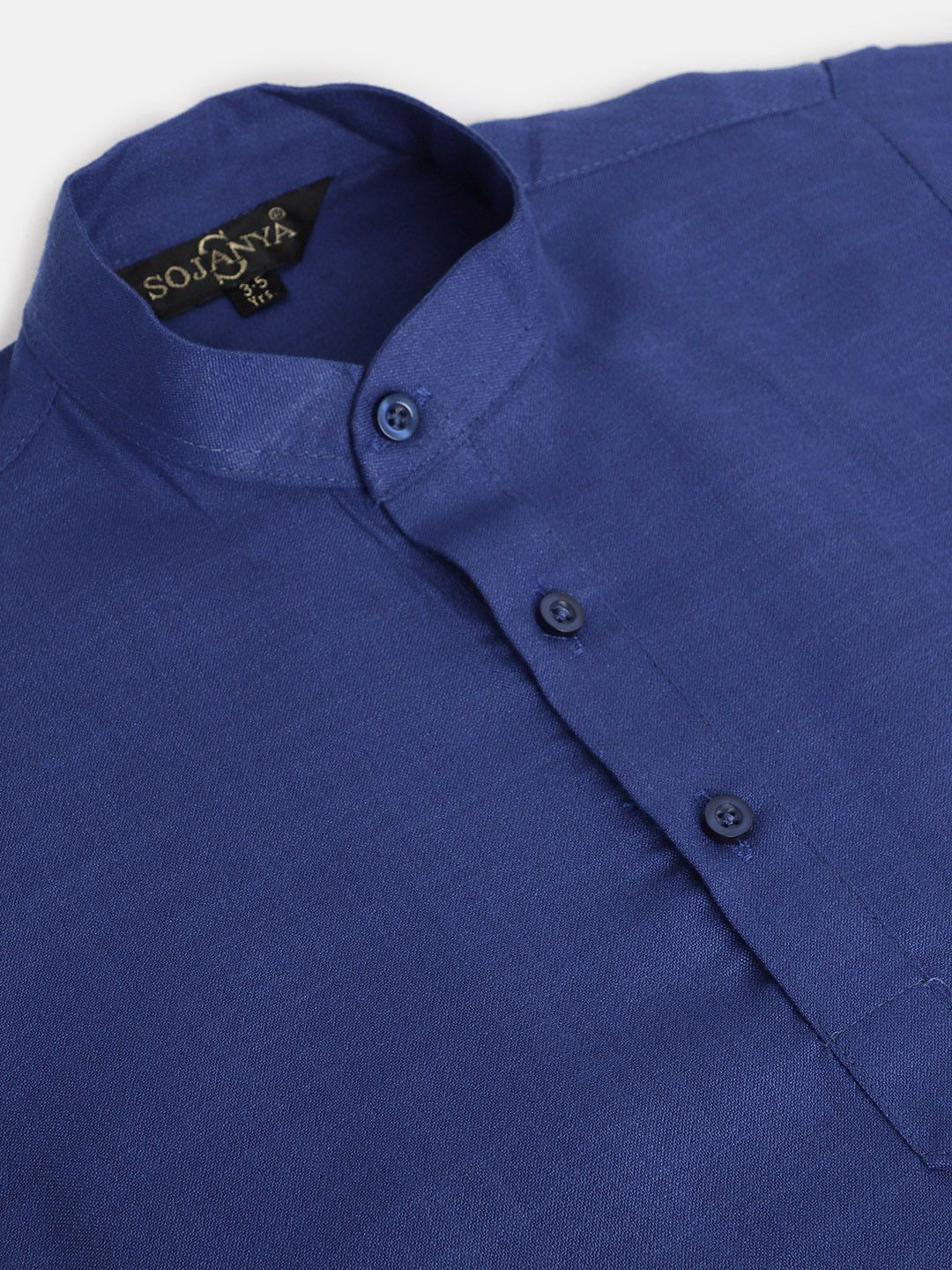 SOJANYA Lelaki Biru Solid Kolar Mandarin Kurta Lurus