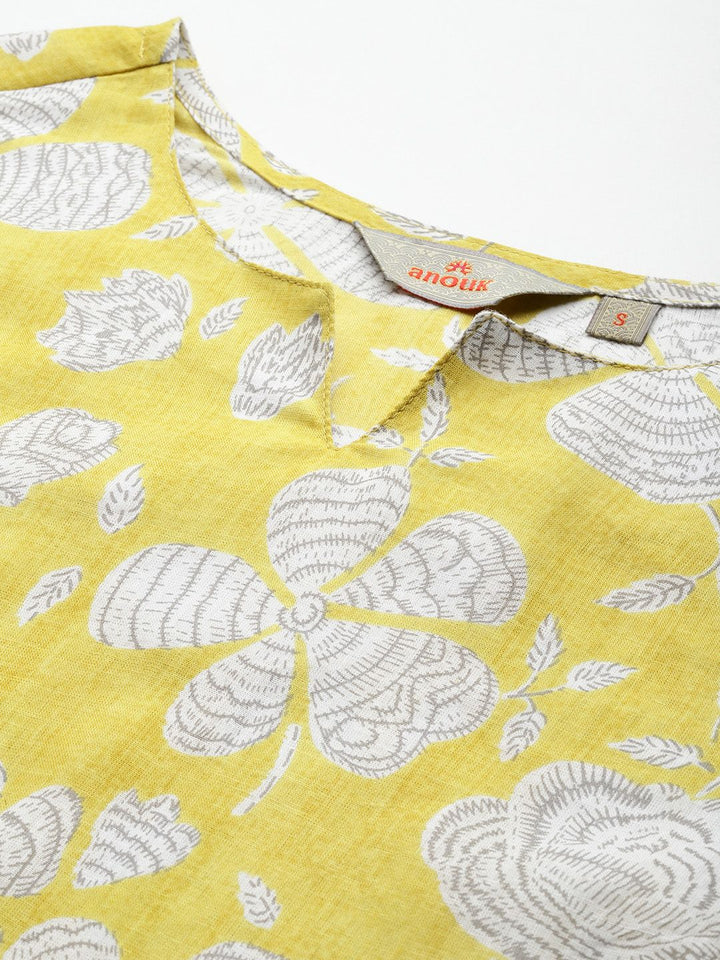 Anouk Floral Printed Pure Cotton Kurta with Trousers & With Dupatta