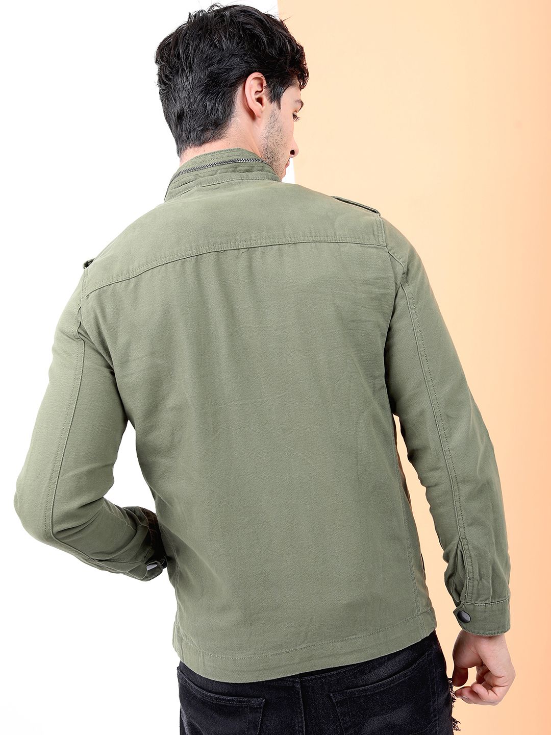 HIGHLANDER Men Olive Green Capulet Denim Jacket