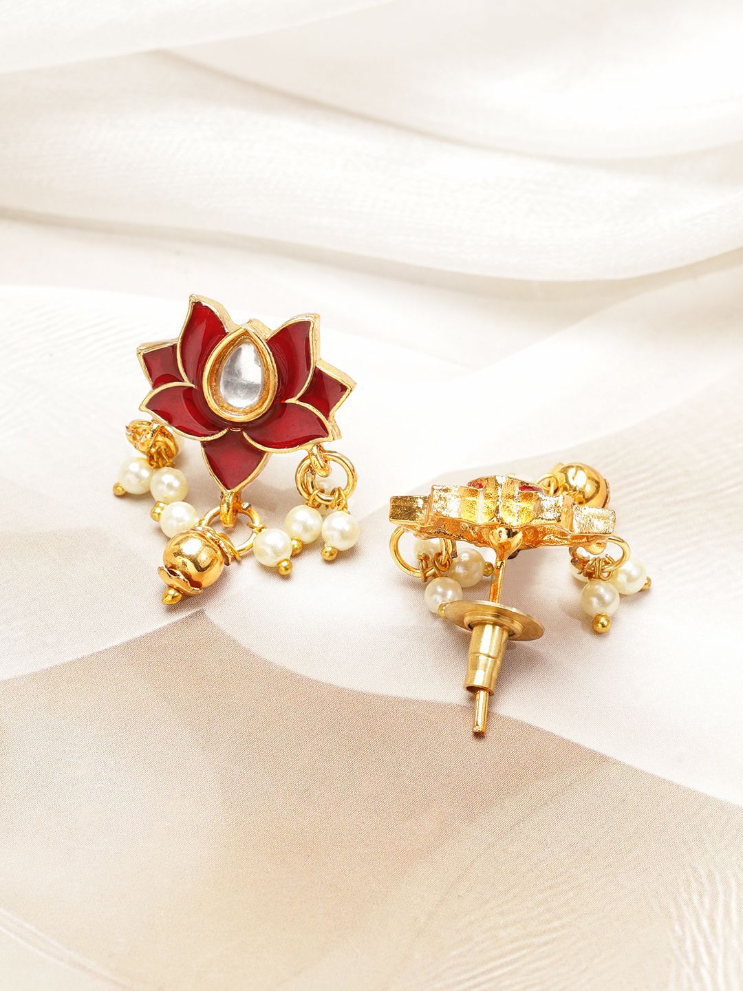 Rubans 18K Ruby Ruby Red Enamel Motif Motif Mutiara Kalung Choker Moaded