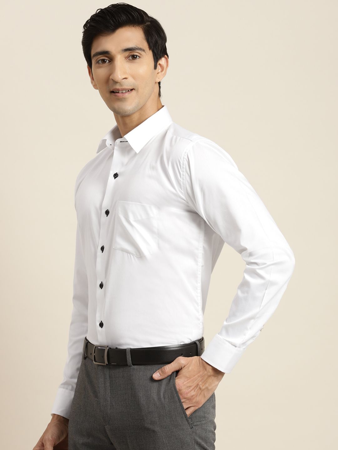 Hancock Men White Pure Cotton Slim Fit Tuxedo Shirts