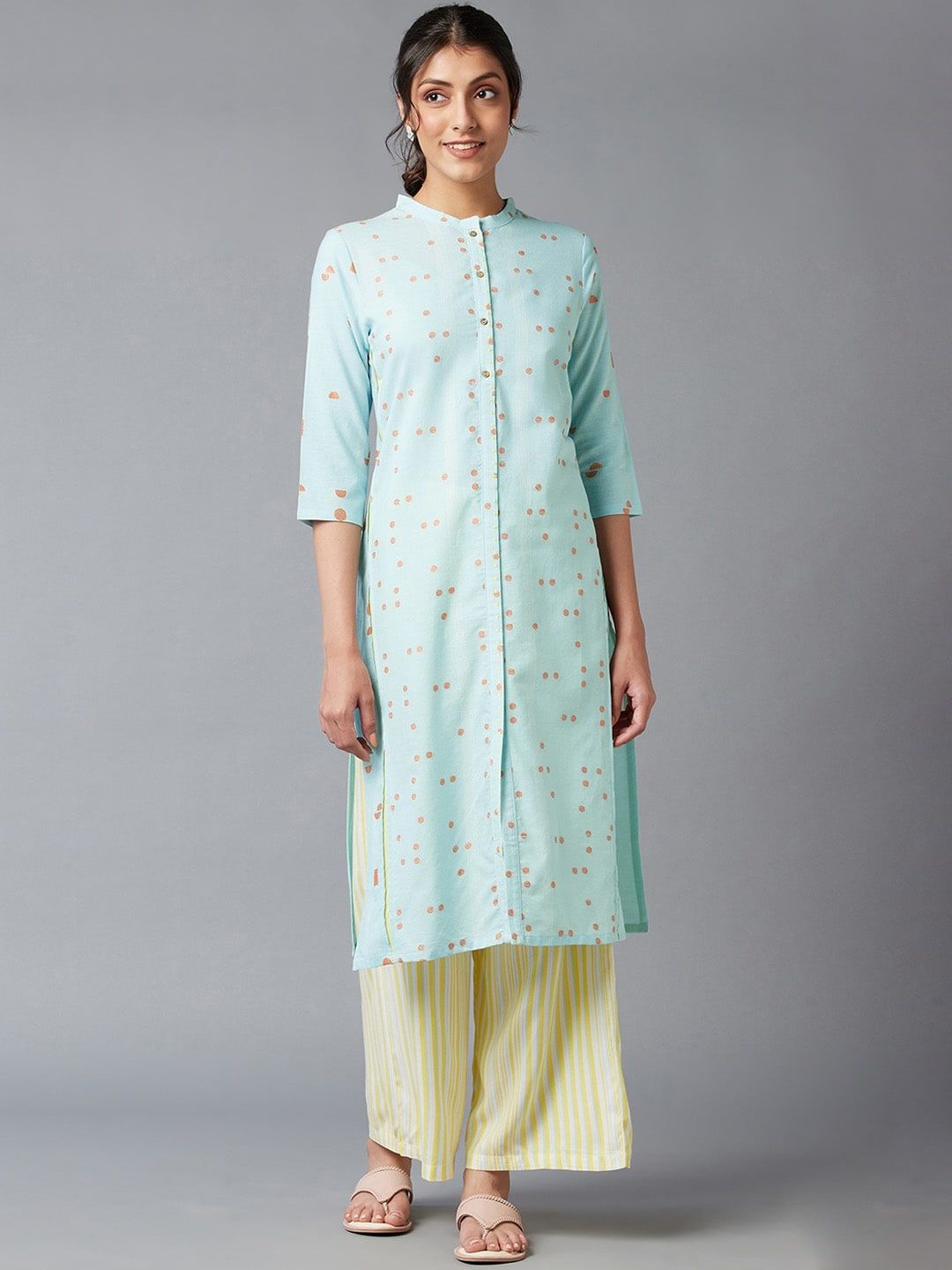 W Women Blue & Brown Printed Kurta