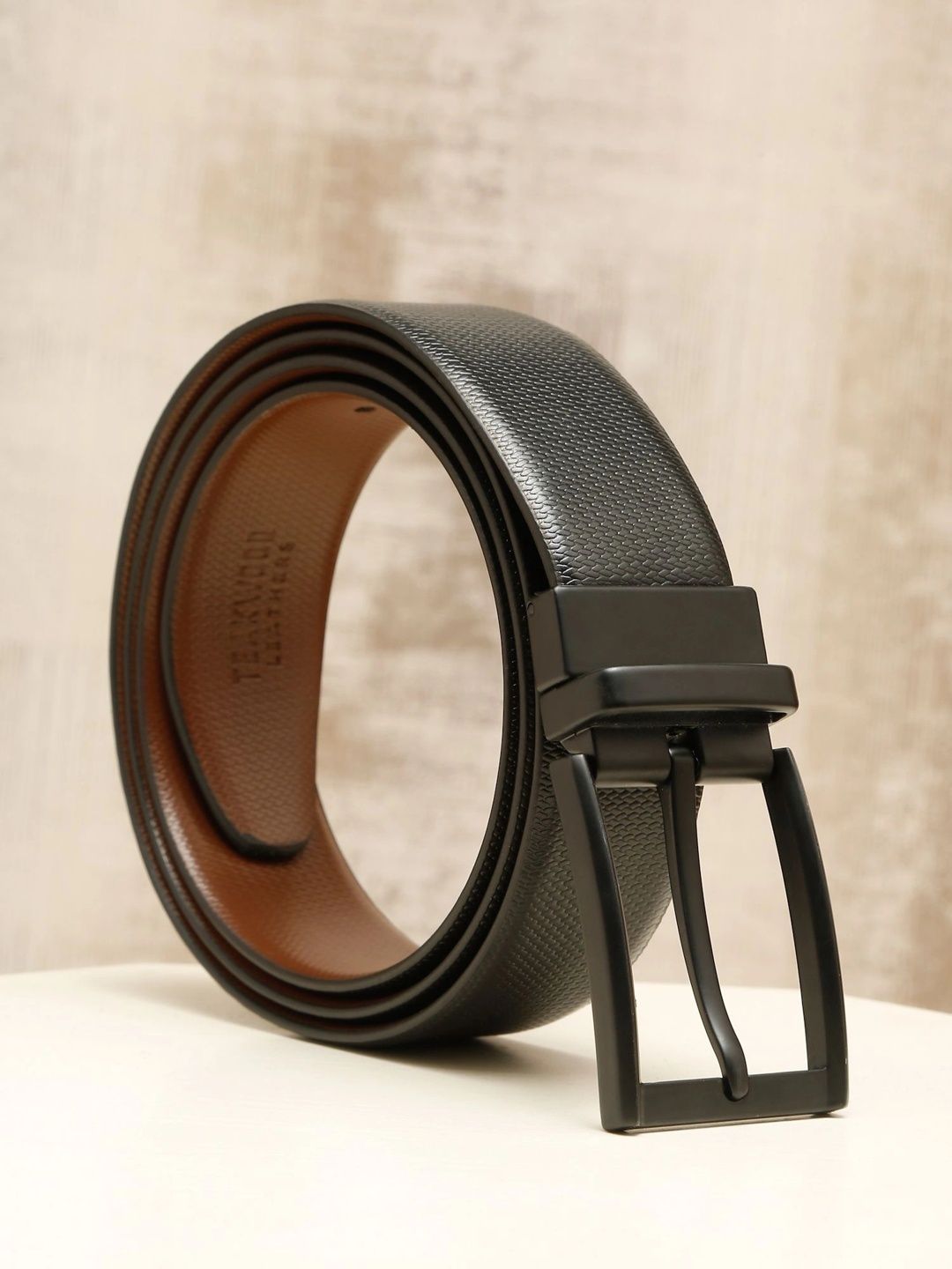 Teakwood Leathers Men Textured Leather Reversible Formal Belt