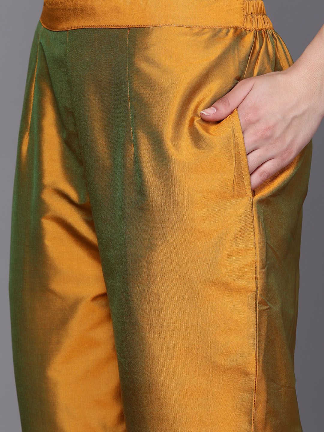 Libas Women Mustard Yellow Floral Yoke Design Mirror Work Kurta with Trousers & With Dupatta