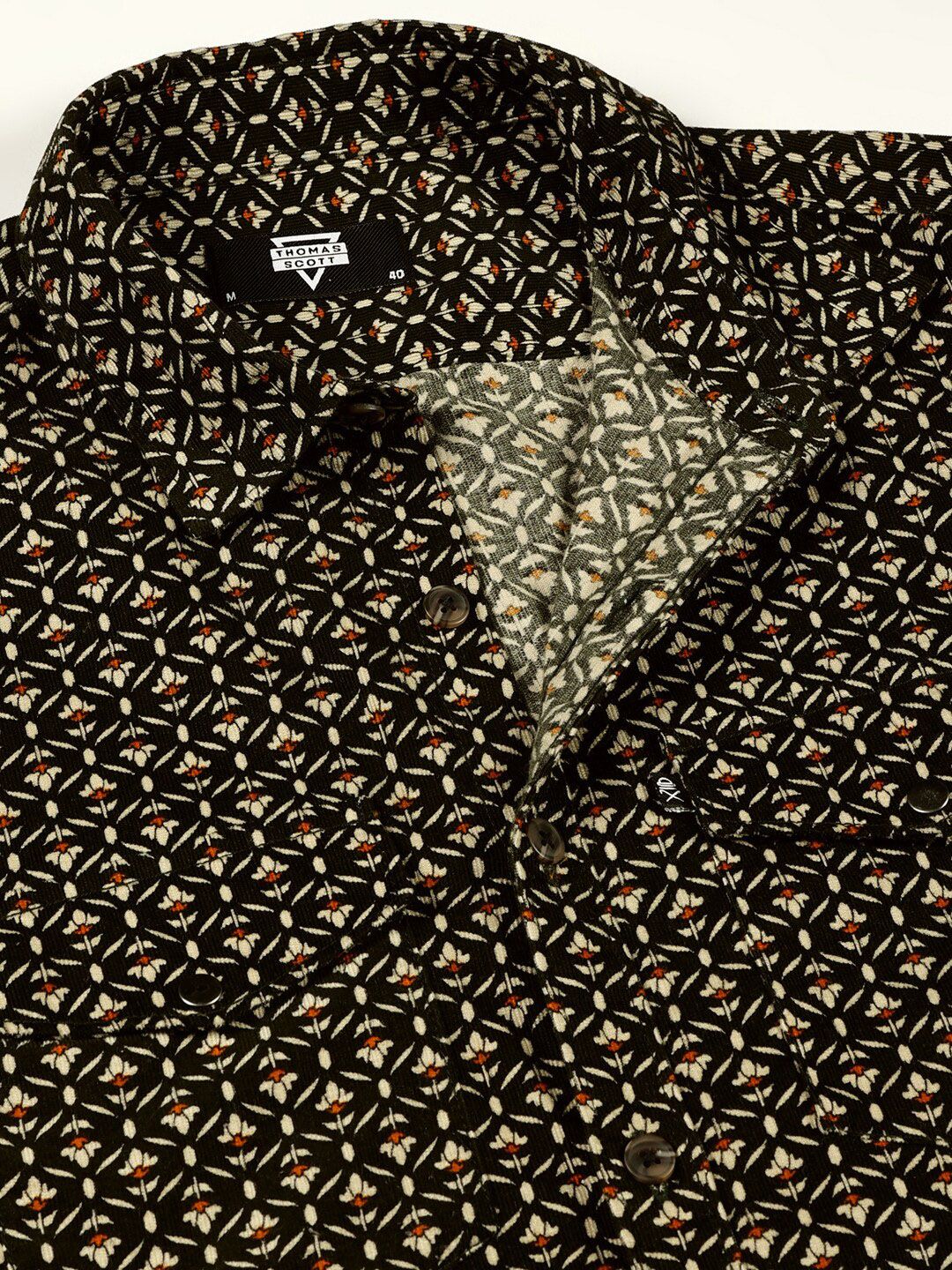 Thomas Scott Classic Slim Fit Floral Printed Cotton Corduroy Semiformal Shirt