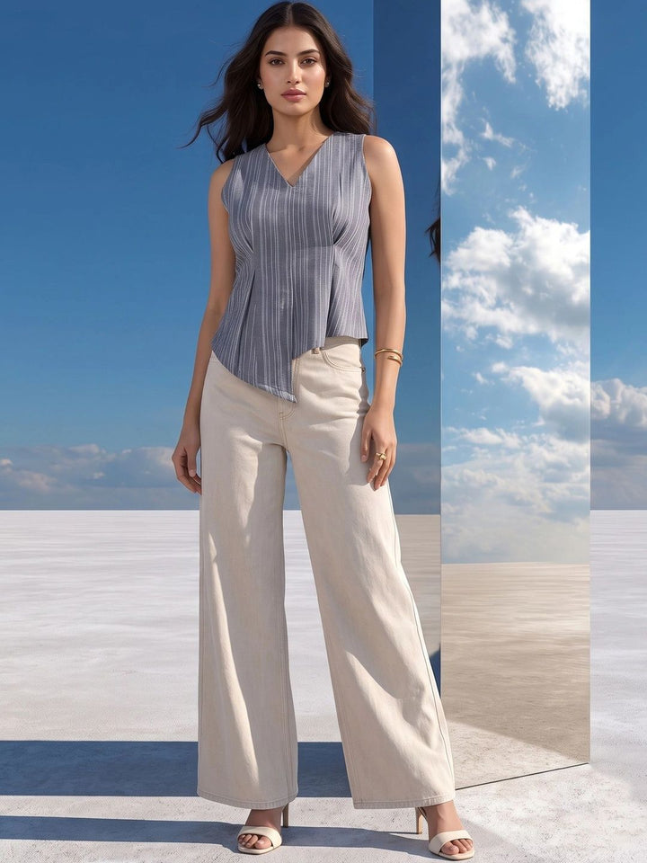Mamicha Striped Cotton Peplum Top