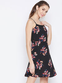 Berrylush Women Black & Red Floral Printed Fit and Flare Dress