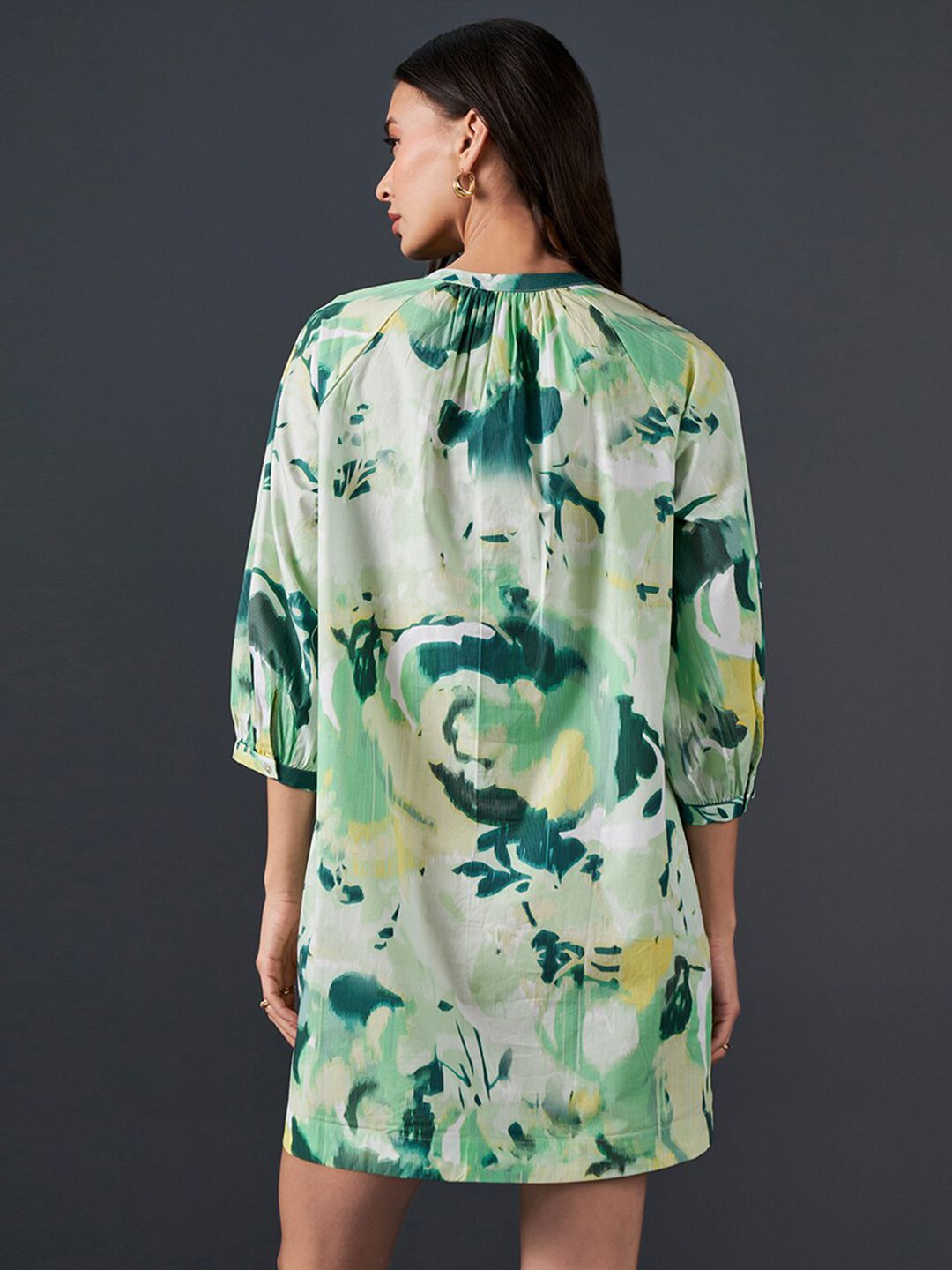 AND Floral Printed A-Line Pure Cotton Mini Dress
