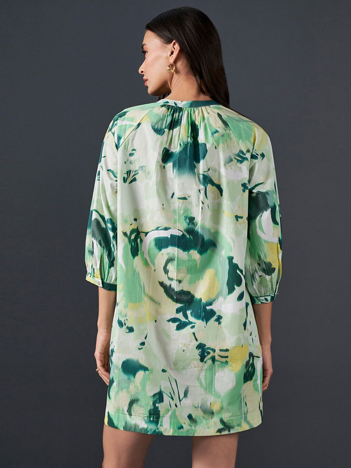 AND Floral Printed A-Line Pure Cotton Mini Dress