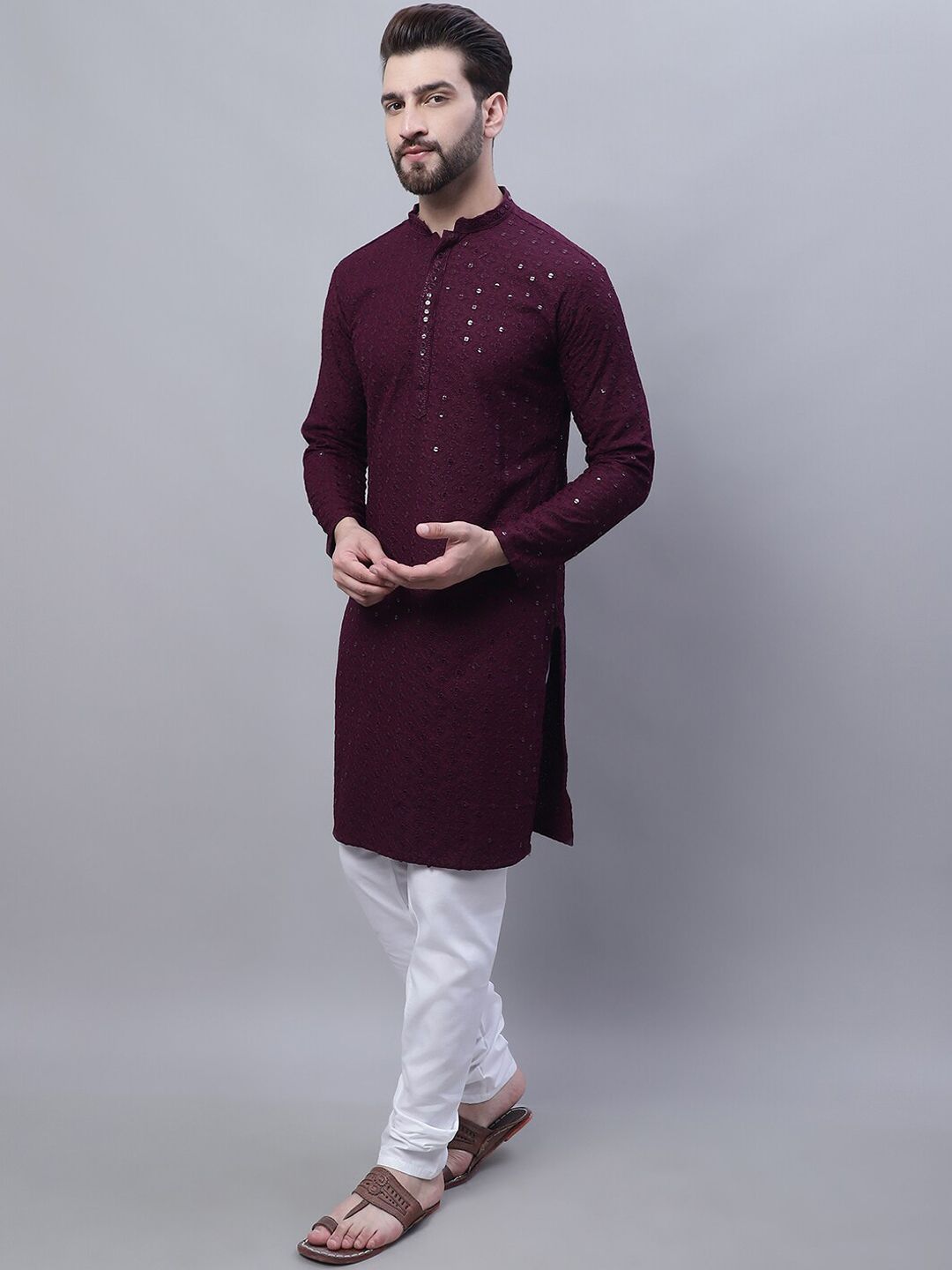 SOJANYA Embroidered Pure Cotton Kurta with Pyjamas & Narhu Jacket