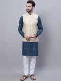 SOJANYA Men Leheriya Embroidered Sequinned Pure Cotton Kurta With Churidar & Nehru Kurta