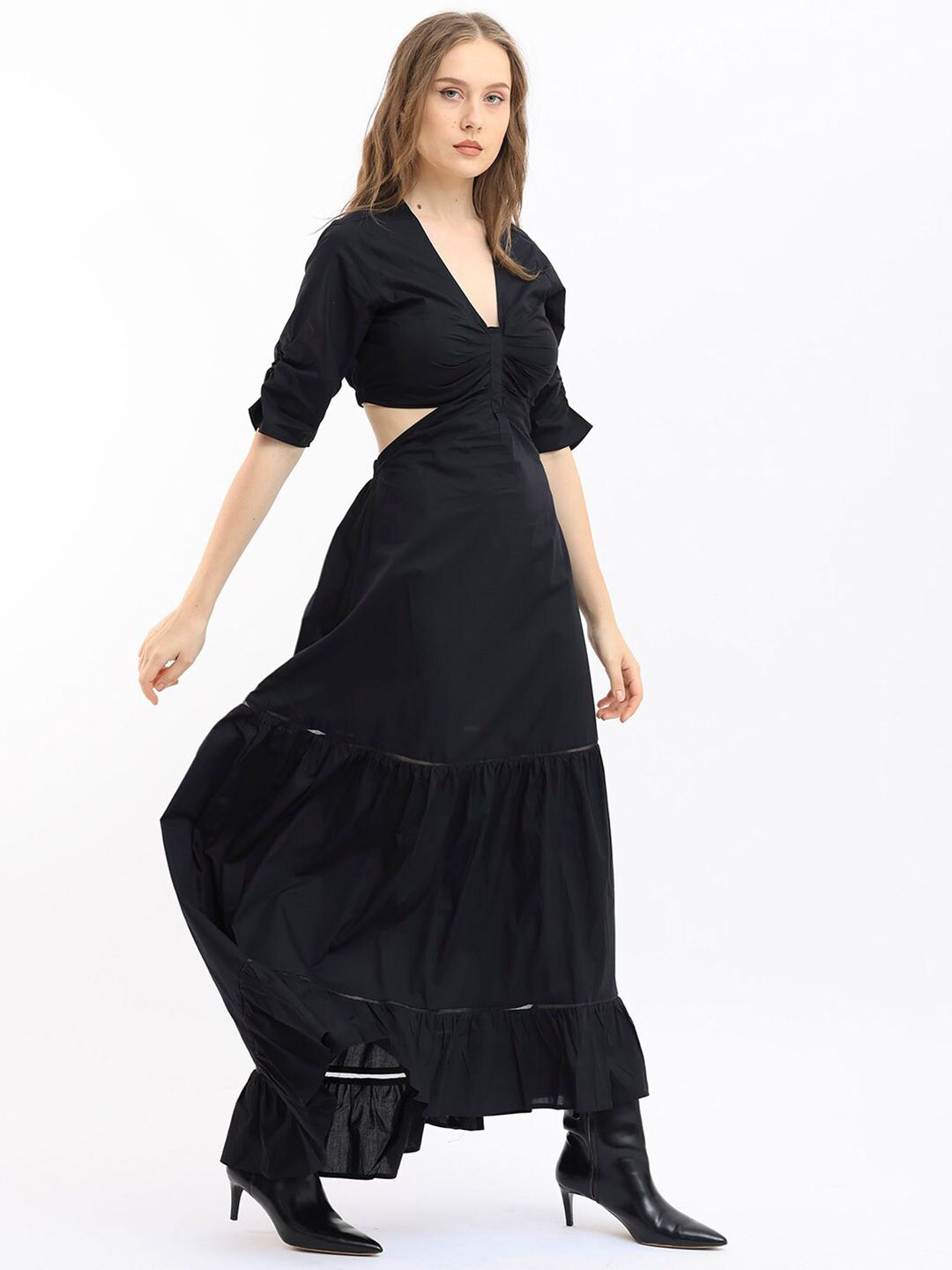 RAREISM V Neck Cut Out Tiered Maxi Dress