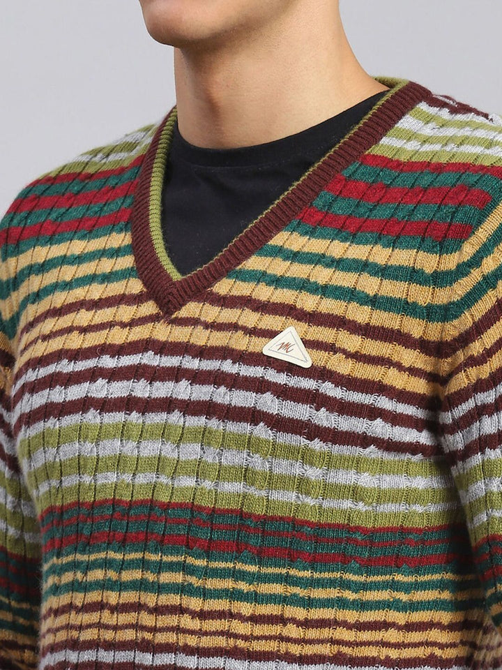 Monte Carlo V- Neck Striped Woollen Pullover
