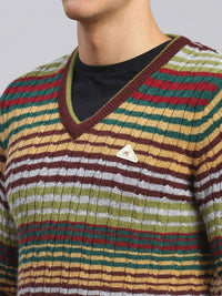 Monte Carlo V- Neck Striped Woollen Pullover
