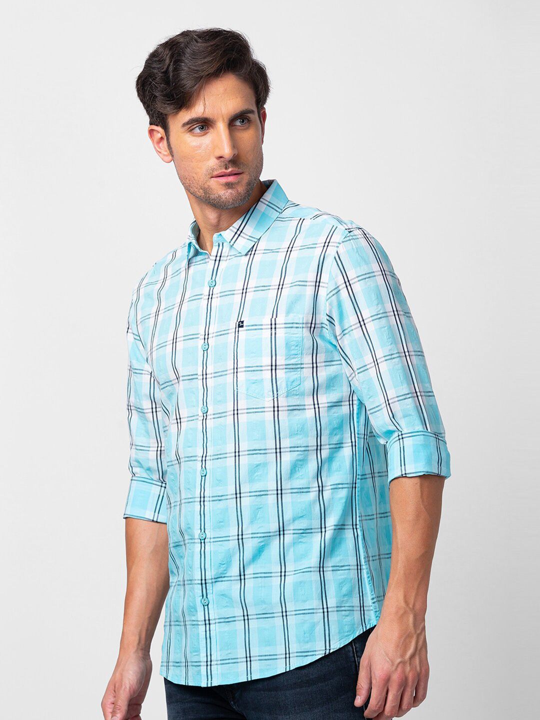 SPYKAR Men Slim Fit Cotton Tartan Checked Casual Shirt