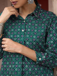 House of Chikankari Women Dark Green Cotton Hand Block Set Co-Ord