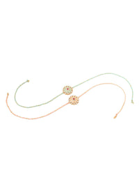 NVR Unisex Set of 2 Kundan Studded Round Floral Rakhi with Roli Chawal Chandan Mishri
