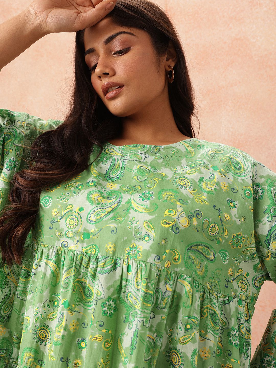 all about you Plus Size Paisley Printed Pure Cotton Tiered Empire Top with Palazzos