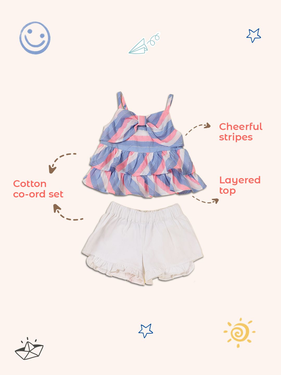 Nauti Nati Girls Blue & White Striped Top & Solid Shorts