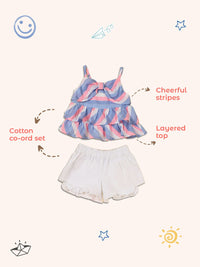 Nauti Nati Girls Blue & White Striped Top & Solid Shorts
