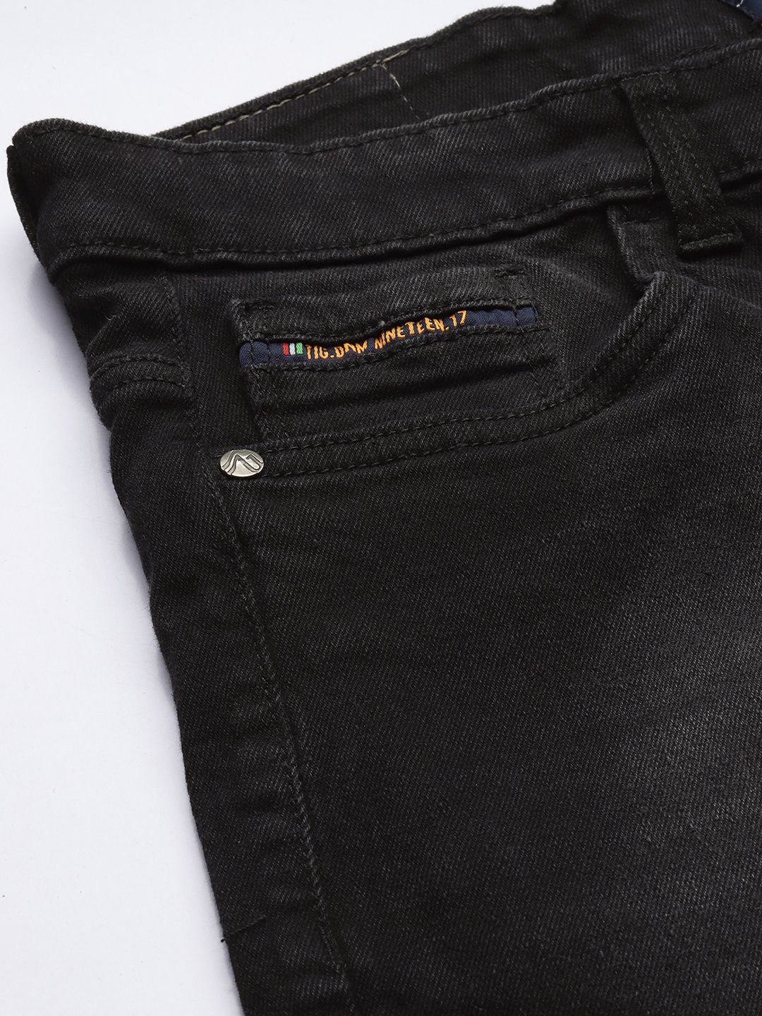 The Indian Garage Co Men Black Slim Fit Low Distress Light Fade Stretchable Jeans