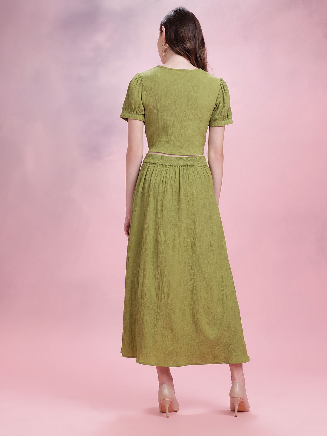 DressBerry Crinkle Cropped  Top & Midi Skirt