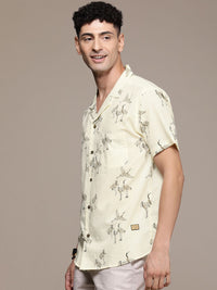 DENNISON Men Cream-Coloured Regular Fit Printed Casual Shirt