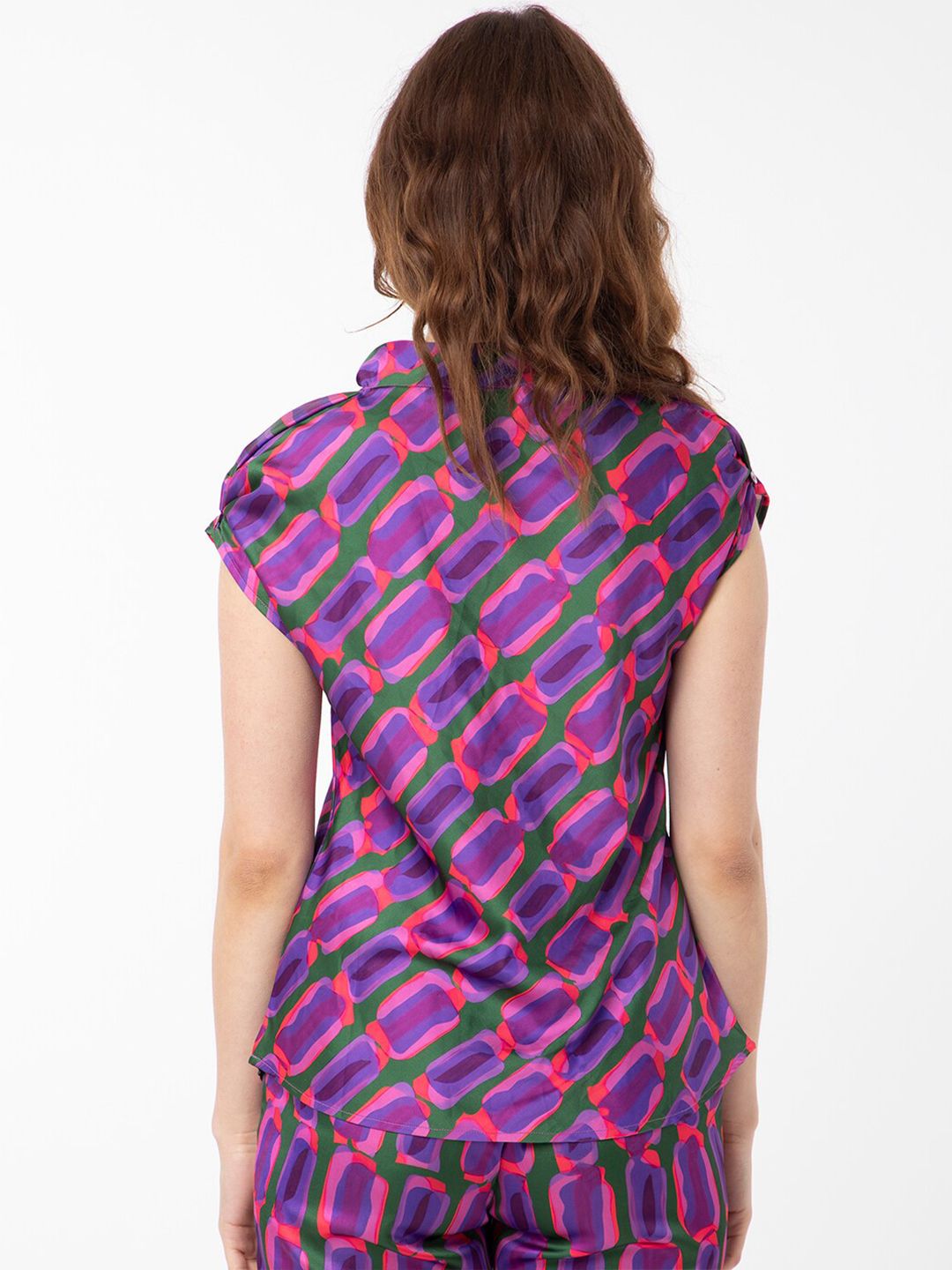 RAREISM Abstract Printed Cowl Neck Extended Sleeves Top
