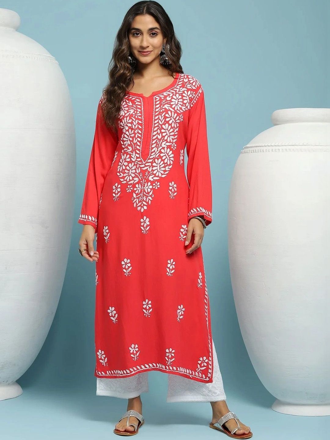 Rumah Wanita Chikankari Sulaman Bunga Chikankari Indie Floral Kurta