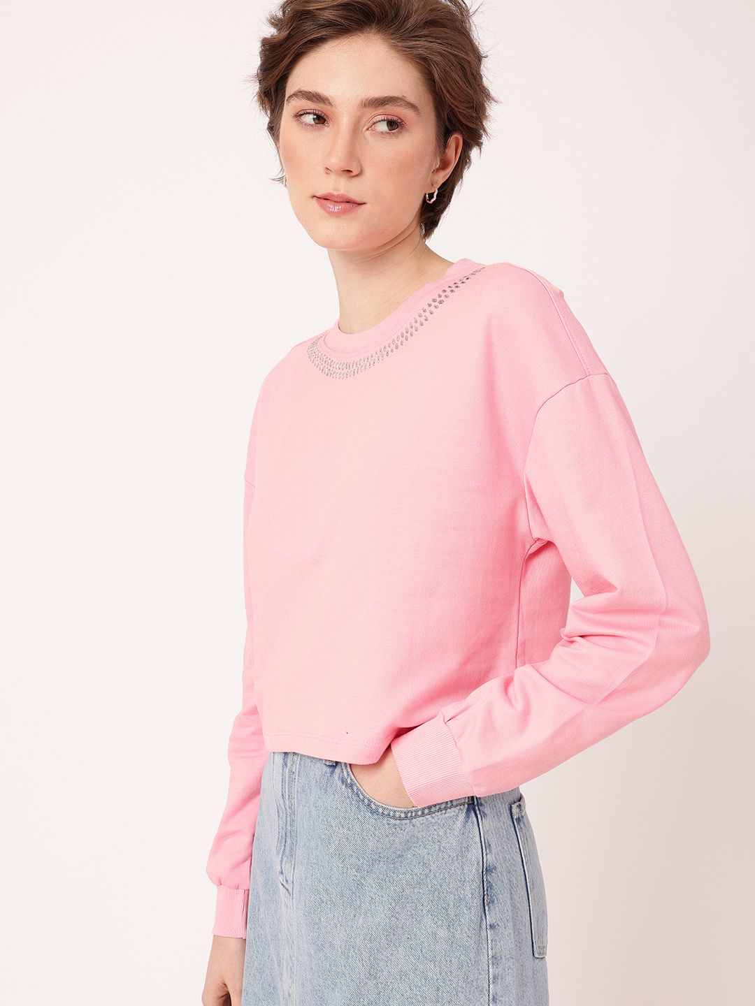 DressBerry Embellished Cotton Terry Relaxed Fit Sweatshirt