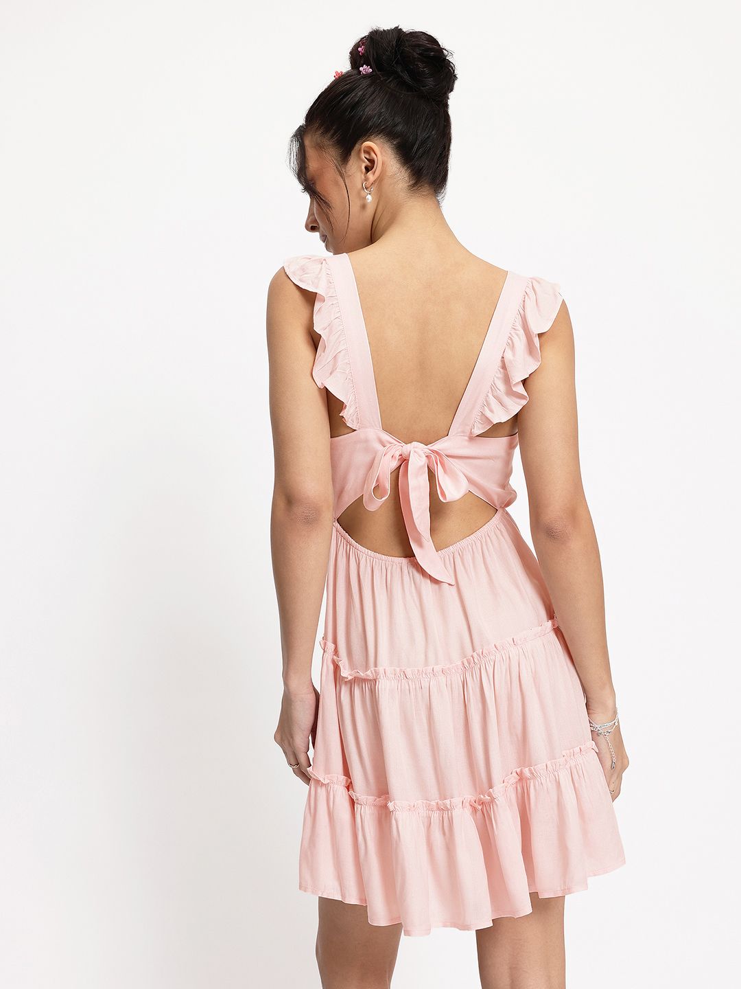 DressBerry Voluminous Vogue Tiered Satin Fit & Flare Mini Dress