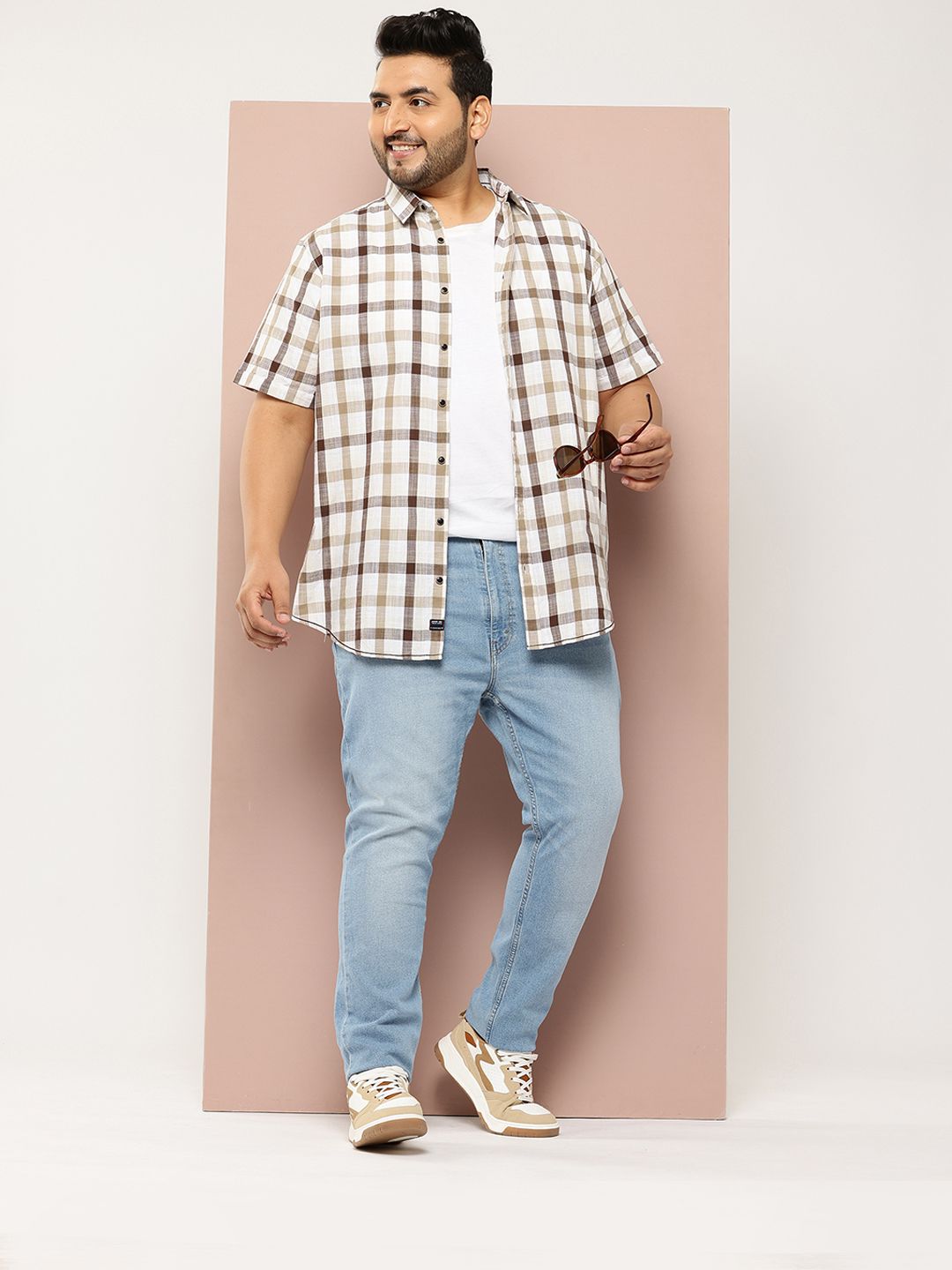 Thomas Scott Men Plus Size Premium Checked Pure Cotton Casual Shirt