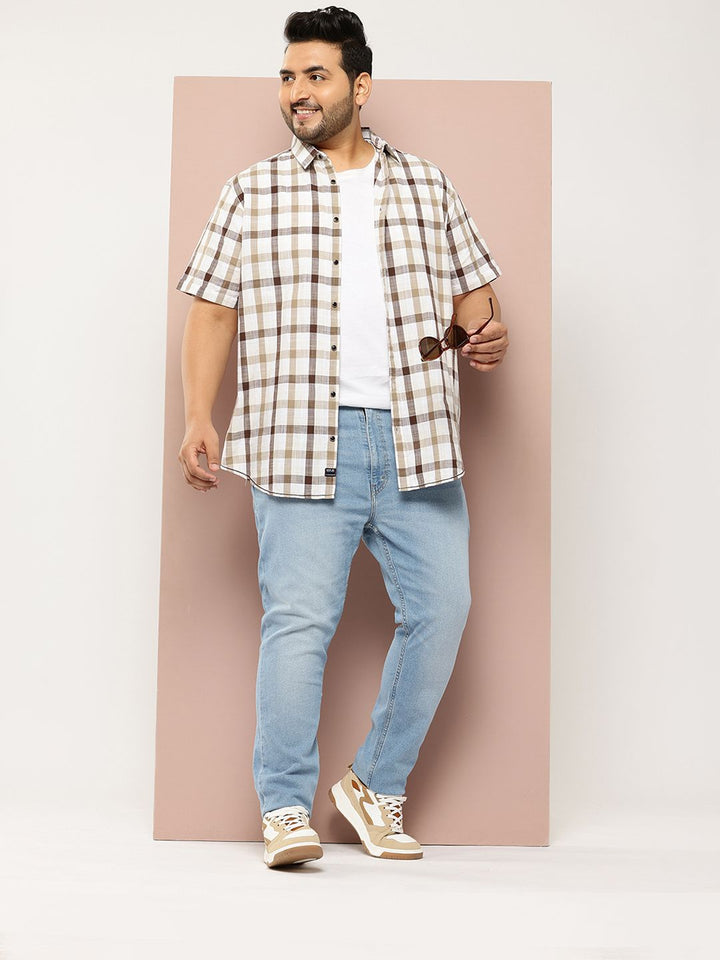 Thomas Scott Men Plus Size Premium Checked Pure Cotton Casual Shirt