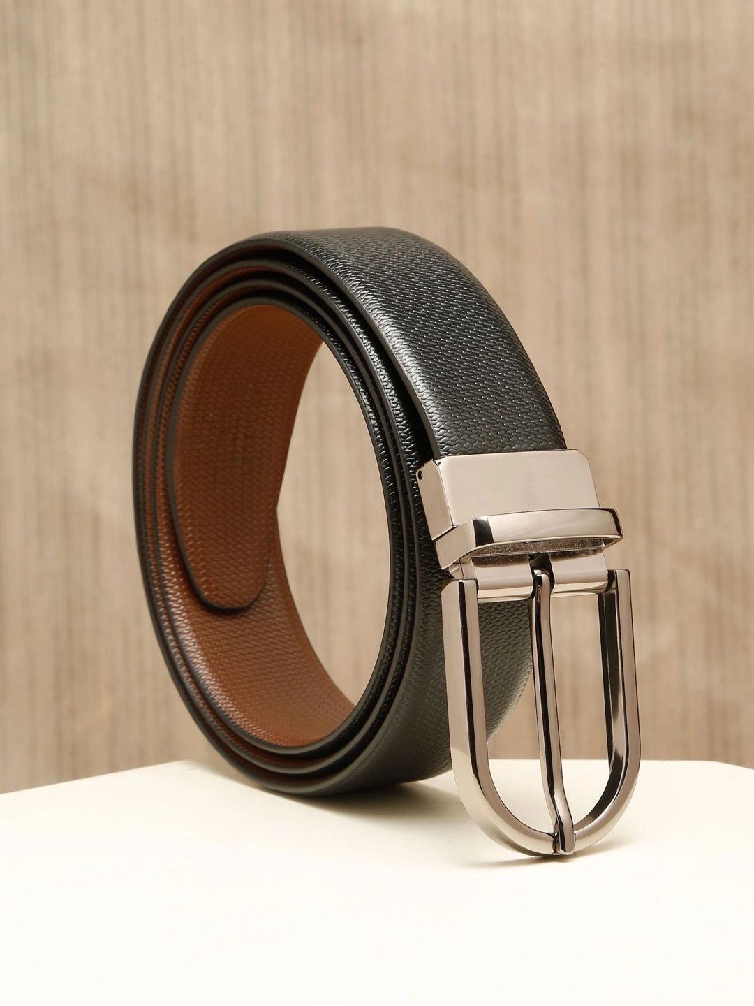 Teakwood Leathers Men Textured Leather Reversible Formal Belt