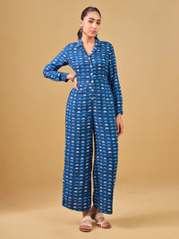 Global Desi Lapel Collar Printed Basic Jumpsuit