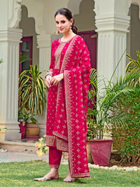 KALINI Floral Embroidered Regular Sequinned Straight Kurta with Trousers & Dupatta
