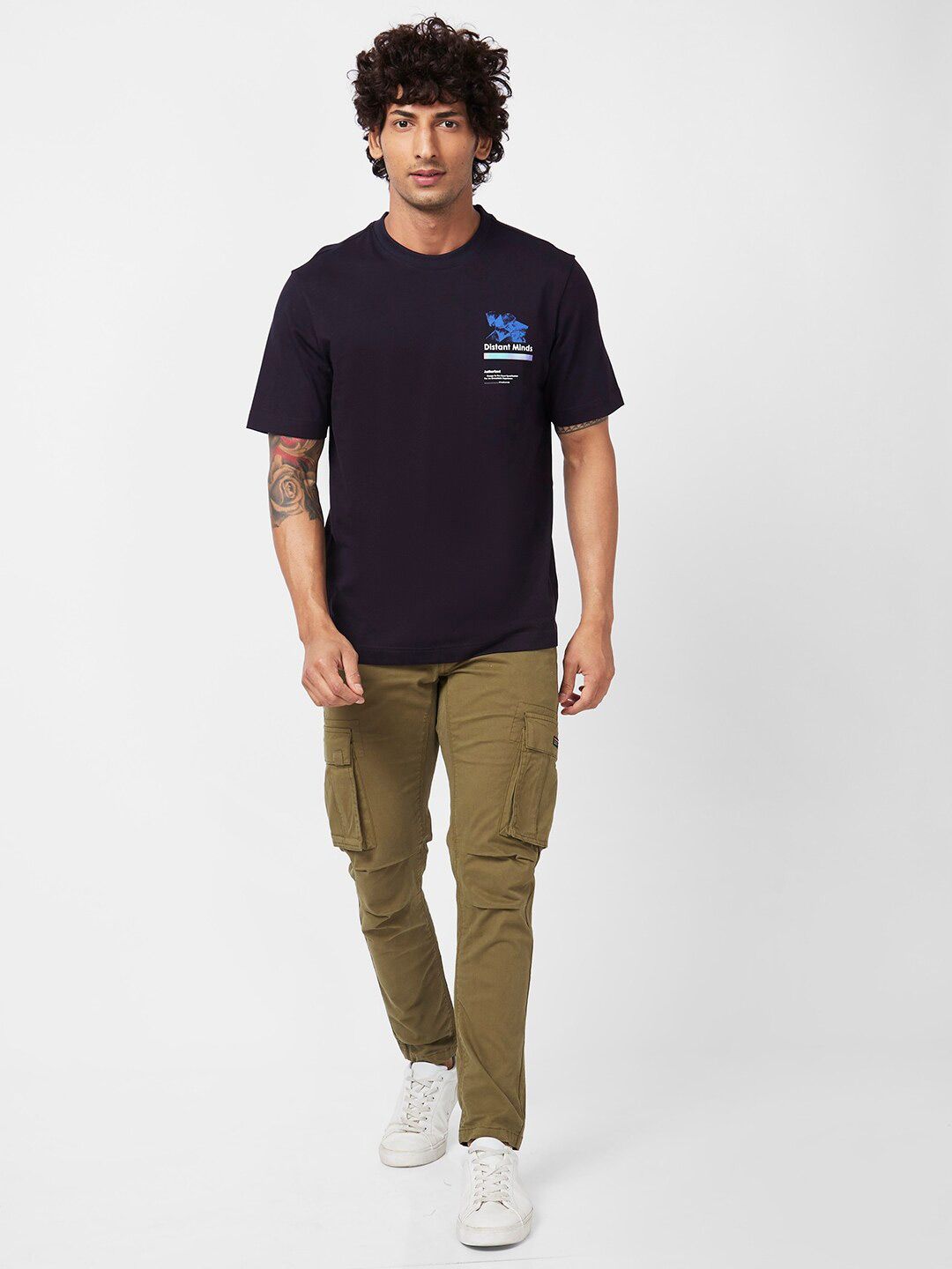 SPYKAR  Abstract Printed Round Neck Cotton Relaxed Fit T-shirt