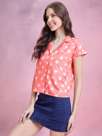 DressBerry Polka Dot Print Extended Sleeves Shirt Style Top